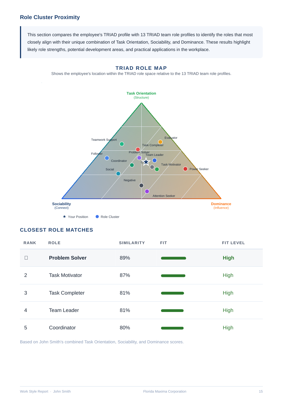 TRIAD role map and a table of closest role matches.